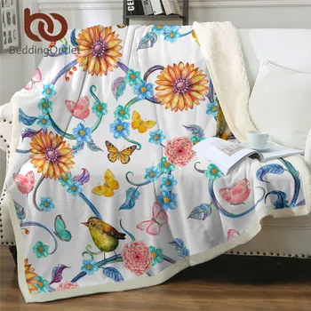 Спално бельо, плюшевое одеяло с цветя, Акварелни цветни Завивки за Легла, Цветни лятото покривки, лоза, Птици, шерп-одеяло
