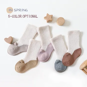 2023 Нови корейски два цвята чорапи с 3D мультяшными уши, забавни дълги чорапи принцеса до коляното за малки момичета и момчета, новородени деца