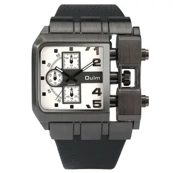 OULM Уникален дизайн, квадратни мъжки ръчен часовник с широка голям циферблат, кожена каишка, часовници