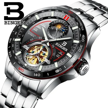 Швейцарска марка BINGER Луксозни мъжки ръчен часовник Tourbillon Автоматични механични часовници Сапфирен кристал състезателни циферблат Reloj Hombre