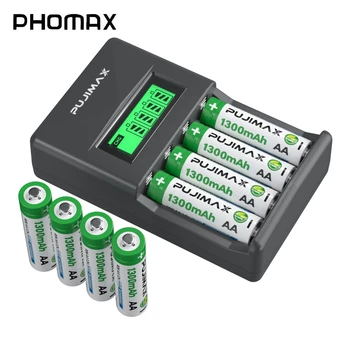 PHOMAX 4 Слота LCD с Интелигентен дисплей AAA/AA Зарядно Устройство Адаптер с 4 Бр 1.2 AA Ni-MH Акумулаторна Батерия Екологичен