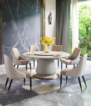 Новият скандинавски лампа, луксозна мраморна маса, модерен проста кръгла маса от масивно дърво с превръщането маса, домакински кръгла маса, стол