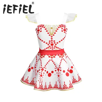 IEFiEL, детски рокли за момичета с волани, квадратен силует на рокля за балет гимнастика с принтом, Балерина, Фея, cosplay, костюм, Дрехи