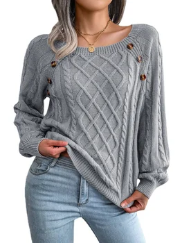 Есенно-зимния тънък шик-пуловер с дъното, дамски пуловер 2023, Нова мода, вязаный пуловер копчета, пуловери, летни ежедневни блузи