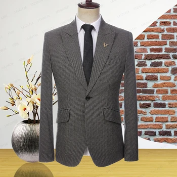 2023 Мъжки костюм с класически дизайн в ретро стил от една част, оборудвана, однобортный, с остър лацканом, бизнес яке, палто пролетта