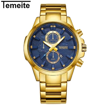 TEMEITE, най-добрата марка за луксозни кварцови часовници за мъже, син циферблат, показване на дата, каишка от неръждаема стомана, модерно рокля, ръчни часовници за мъже 2023