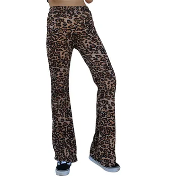 Дамски панталони Xingqing, дамски модерен панталон с джобове с леопардовым модел и висока талия, пролетно-есенни всекидневни спортни панталони, градинска облекло