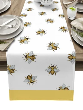 Бегунки за маса в жълто от насекоми, пчелите, домашно парти, декоративна покривка, памук, ленени пътеки за сватба