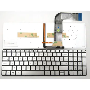 Новата клавиатура за лаптоп HP Envy 15-K081NR 15-K118NR 15-K151NR 15-K163CL 15-K167CL сребрист цвят, Без рамка и с подсветка
