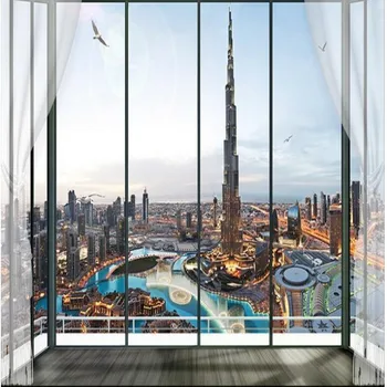 мащабни стенописи wellyu по поръчка на европейската 3D стереоскопичен прозорец Burj Khalifa TV тапети за стени тапети papel de parede