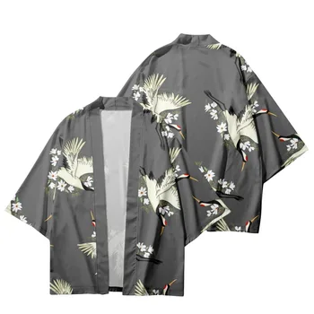 Лятото е Традиционно ежедневното свободно фино кимоно с флорални принтом Журавля, азиатски дрехи, чифт харадзюку, жени, мъже, японски жилетка