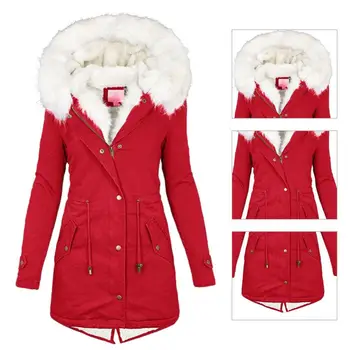 Супер Меко модно плюшевое ежедневното палто с качулка и много джобове, обтягивающее кръста дамско палто с цип и копчета