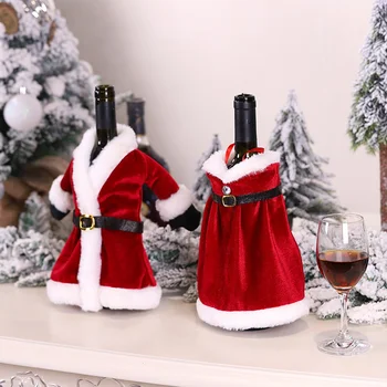 коледна творческа чанта за червено вино, Коледни, определени за червено вино, Коледна рокля, пола, украса за бутилки вино, Коледни капачки за бутилки вино