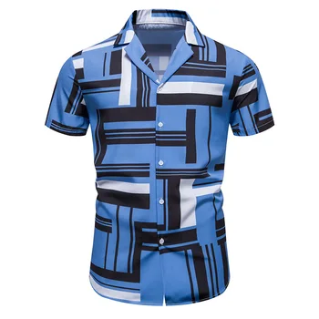 Шарени хавайски ризи с кубински яка за мъже 2023, Лятна риза Guayabera с къс ръкав и принтом, плажни и ежедневни риза с копчета 2XL