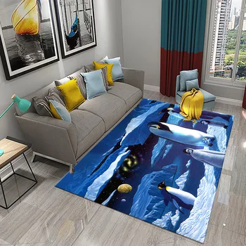 3D Cartoony килим с пингвин, милото животно, голям килим за хол, спални, удобен интериор, подложка за пода, подложка за баня, нескользящий мат