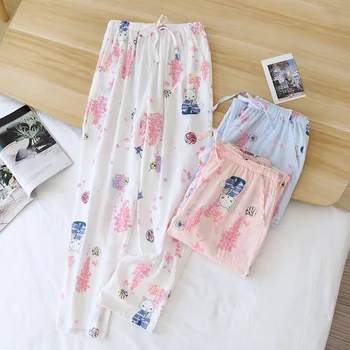 Ежедневни дамски пижамные панталони с флорални принтом, сладко памучно бельо, дрехи за почивка, нови летни дамски пижамные панталони за сън, елегантни пижамные панталони