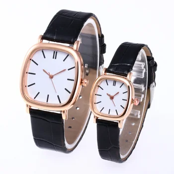 Двойка на кварцови часовници с кожена каишка, компактен и изключително тънък циферблат, модерен и прости ежедневни кварцов часовник за мъже и жени