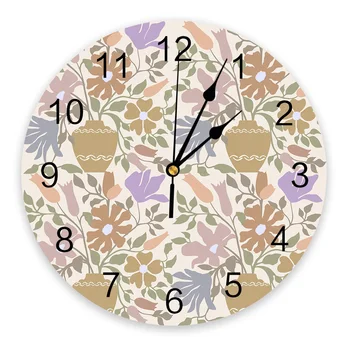 Стенен часовник с цветя и зеленина, модерен дизайн, Декорация на всекидневна, Кухня, Тихи часове, Домашен декор