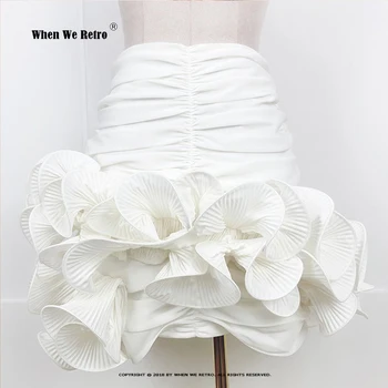 Нови френски сатенени поли с 3D цветя, асиметрична бална рокля с висока талия, бяла къса пола с волани, летни мини поли в плътно прилепнали Jupe RS577
