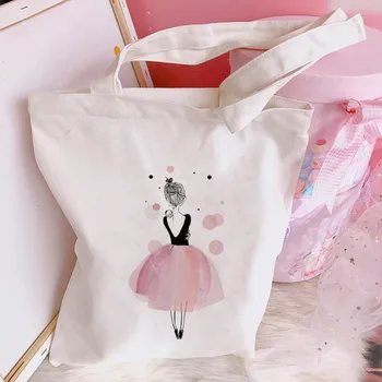 Нова дамски ежедневни холщовая чанта, розова балетна чанта с принтом за момичета, дамска чанта, торби за многократна употреба-тоут голям капацитет