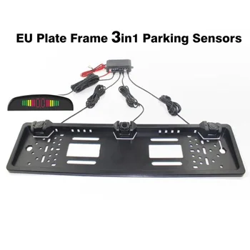 Сензор за паркиране на автомобил Parktronics EU Рамка на Европейския регистрационна табела радар заден ход с 3 датчици