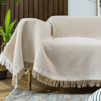 Тъкани памук калъф за дивана, Одеало, однотонное нескользящее кърпа за дивана, декор за мебели в хола, гобеленовый калъф за дивана
