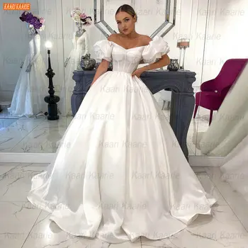 Модни бели сватбени рокли 2022, Vestido De Noiva Princesa, сатен слонова кост, красива бална рокля, Сватбени рокли, сшитое по поръчка Рокля на булката