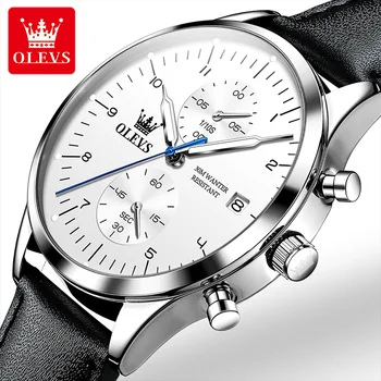 OLEVS 2880 маркови водоустойчиви кварцови часовници за мъже с каишка от естествена кожа, бизнес супертонкие многофункционални мъжки ръчни часовници, светещи