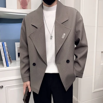 2023, нова мода приталенная яке с бродерия с по-големи ревери, оборудвана джентълменско сако, мъжки ежедневни блейзър приливи и отливи, универсална корейската версия блейзър