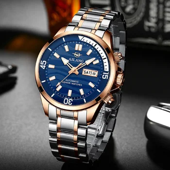 AILANG 2023 Нов модерен мъжки часовник в света на стил, луксозни автоматични часовници е от неръждаема стомана, класически водоустойчив часовник от неръждаема стомана механичен часовник