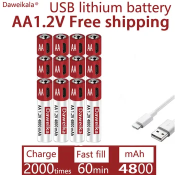 AA USB зареждане 1.2 AA 4800 mah акумулаторна литиево-йонна батерия за алармата пистолет дистанционно управление мишка играчка батерия + Безплатна доставка
