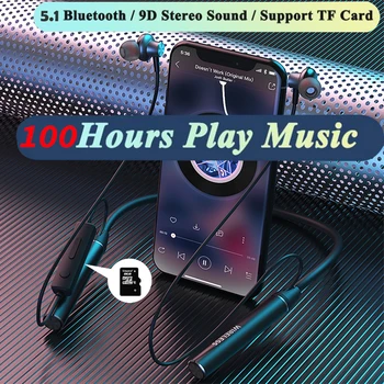 【Свържете 2 телефон】 100 Часа музика Шейная Bluetooth слушалки V5.1 Безжични Шийни слушалки Слушалки с микрофон и подкрепа TF карта