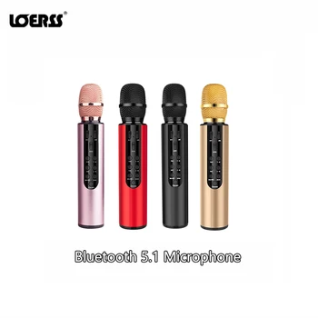 LOERSS Bluetooth 5,0 Безжичен микрофон Преносим Ръчен караоке аудио микрофон Слот Микрофон за музика на живо TF AUX вход за Микрофон
