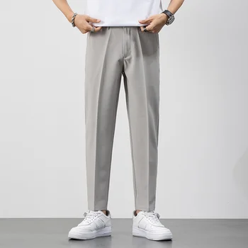2023 Нови маркови летни панталони с дължина до глезена на крака, мъжки стрейчевый бизнес костюм, класически Черни, сиви корейски директни ежедневни и официални панталони, мъжки