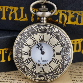 Бронз кварцови часовници джобни в стил steampunk с римски цифри, ретро ретро медальон, огърлица за часа Fon
