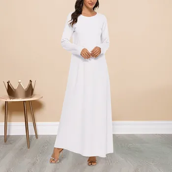 Жена ежедневното однотонное мюсюлманската рокля, Абайя, ислямското рокля с дълъг ръкав, отдолу рокля, жилетка с пайети, Без дългата жилетка