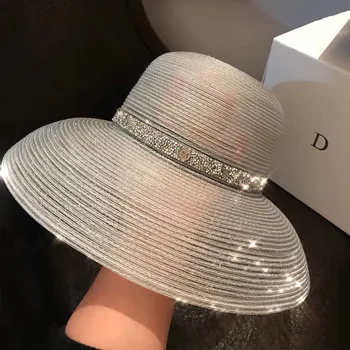 Годишният ярка коприна лампа Hepburn wind, голяма шапка от слънцето, модни дамски солнцезащитная шапка за пътуване, козирка, плажна шапка