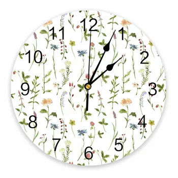 Декоративни кръгли стенен часовник с цветя и билки, дизайн с арабски цифри, не тикающие стенни часовници са в голям размер за спални, баня