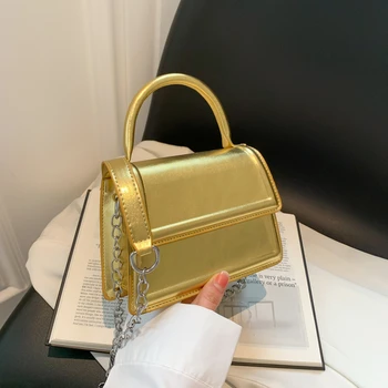 Златна Сребърна мини-малка квадратна чанта за жени, лятна модерна чанта през рамо за телефон, портфейл, лъскава чанта, клатч, дамски чанти-тоут