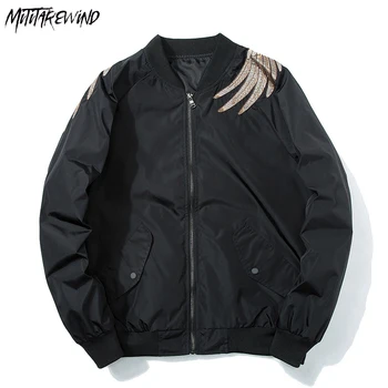 Модерно яке-бомбер, пролетно-есенна яке пилот, однотонное винтажное бейсбольное палто с качулка и бродерия, двойка ветровок, яке с джобове