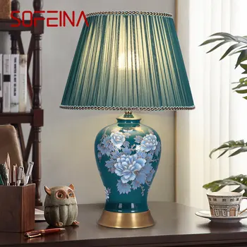 SOFEINA Модерна настолна лампа LED Creative Touch Dimmable Blue Ceramics Настолна лампа за дома хол спалня