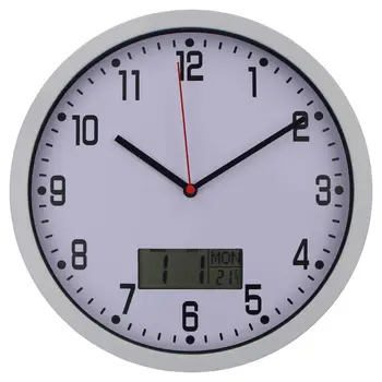 10-инчови сребърни модерен стенен часовник, лесен LCD термогигрометр, стенни часовници с автоматично датата, лесно разбираем Големи цифри, идеален дом декор