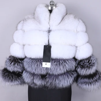 Дамско топло яке MMK от 100% естествена кожа, модерно палто от естествена лисьего кожа, жилетка, яка-часова, палто с дълъг ръкав, палто от естествена кожа