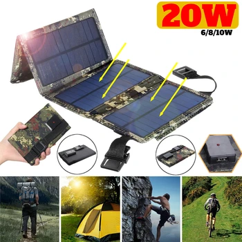 Сгъваеми слънчеви панели USB 5V 20-6W, портативен захранващ блок, водонепроницаемое мобилно зарядно устройство за туристически мобилни телефони, къмпинг