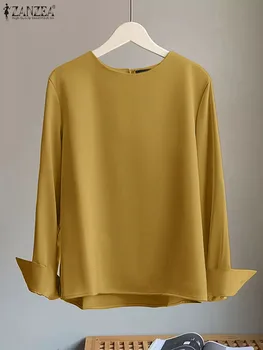 ZANZEA Ежедневни обикновена празнични свободни пуловери, пролетни извънгабаритни елегантни блузи OL, модерен ризи за жени, блузы с кръгло деколте и дълъг ръкав
