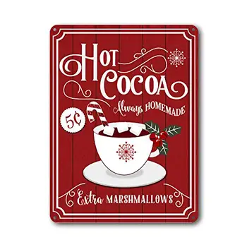 Goutoports Коледен Декор, Знаци, Селска къща, Декоративно Червено Горещо Какао, Реколта Стенни Декорации 7,9x11,8 инча (Чаша какао)
