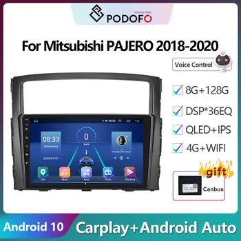 Podofo 2Din Android 10 Авто Радио, Мултимедиен Плейър За Mitsubishi PAJERO 2018-2020, GPS Навигация, 2din Carplay, Авто Стерео