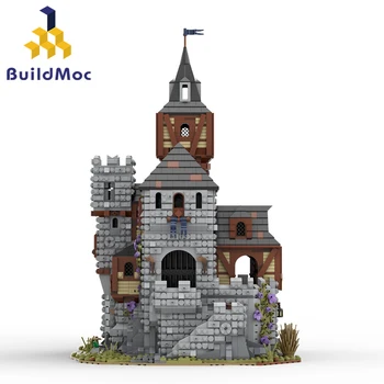 MOC Ретро средновековен замък, набор от градивни елементи, катедралата, известният църковна архитектура, тухли, играчки за деца, подаръци за рожден ден, Коледа