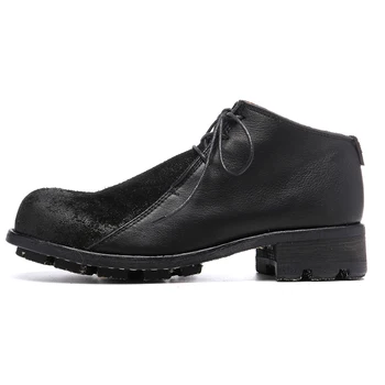 Мъжки ежедневни обувки, ръчно изработени в ретро стил от телешка кожа, с голям скалпел, унисекс, модел обувки Goodyear с кръгло бомбе, женски ботуши на 