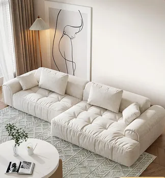 Арт диван за хол, прост, модерен ъглов диван в скандинавски кремовом стил с технология без измиване
